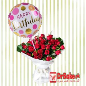 Roses Bunch with Birthday Balloon